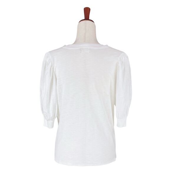 NATION LTD Lou Peasant Top 100% Pima Cotton Puff Sleeve V-Neck Tee White Size L - Picture 7 of 8